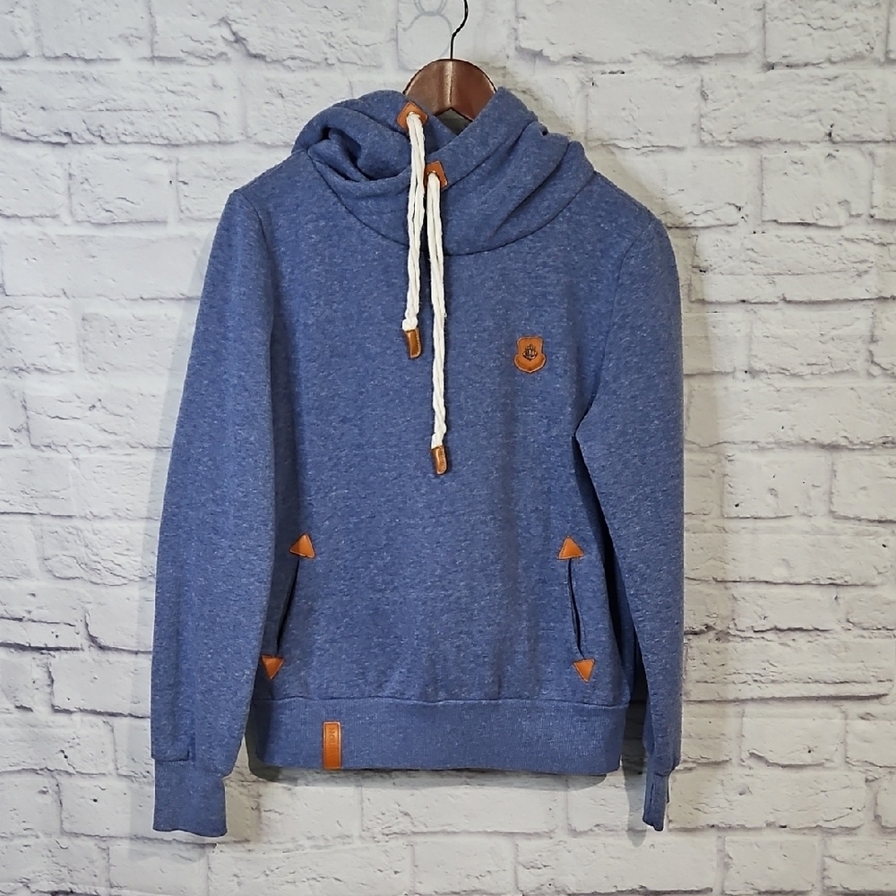 Zanzea Heather Blue Hoodie with Tan Accents